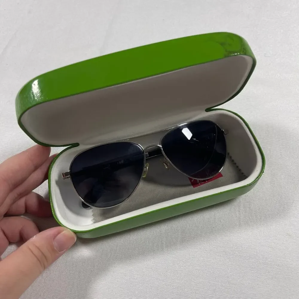 Kate Spade VARESE/O/S Aviator Sunglasses 58-14-140 Silver Gray + Green Case